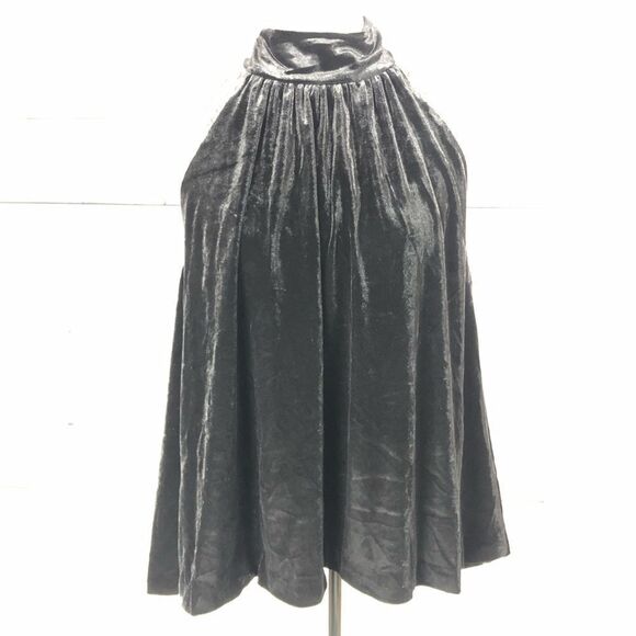 French Connection Velvet Aurore High Neck Sleeveless Swing Top Black S - Picture 4 of 10